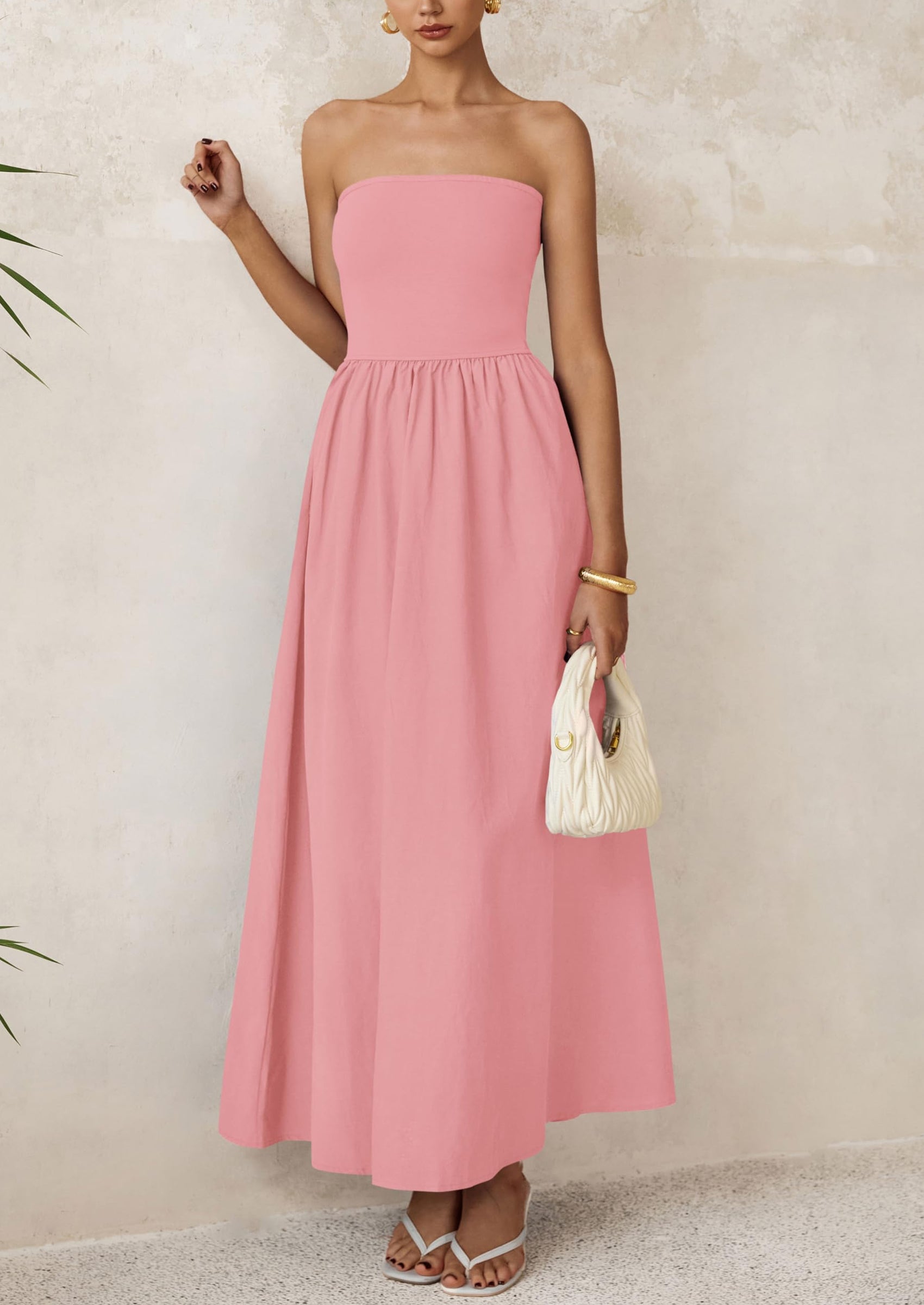 PRETTYGARDEN Women Summer Elegant Strapless Maxi Dress Tube Top Dress A Line Flowy Long Wedding Party Cocktail Dresses
