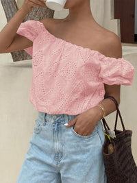 PRETTYGARDEN Women's Summer Off The Shoulder Tops Dressy Casual Puff Short Sleeve Embroidered Eyelet Cute Blouse Shirts PRETTYGARDEN
