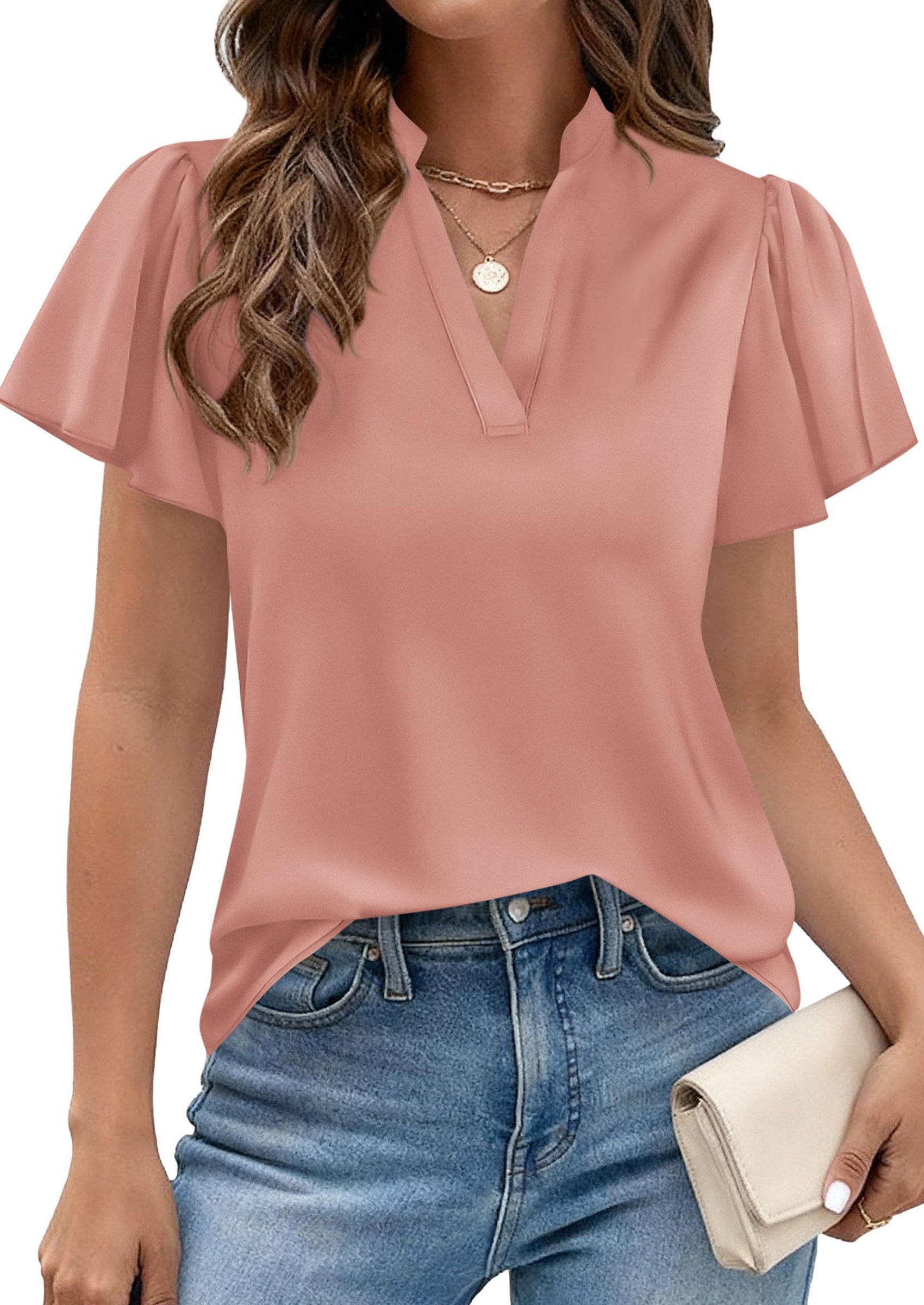 PRETTYGARDEN Women's Summer Blouses Dressy Casual Ruffle Cap Sleeve V Neck Business Work Trendy Cute Tops Spring Outfits PRETTYGARDEN