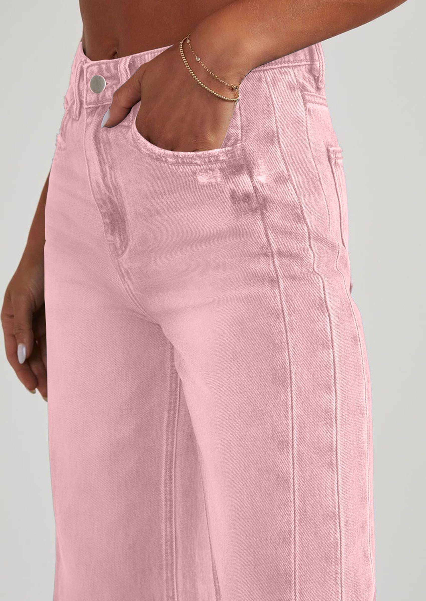 PRETTYGARDEN Wide Leg Jeans for Women Trendy High Waisted Stretchy Baggy Raw Hem Denim Palazzo Pants with Pockets