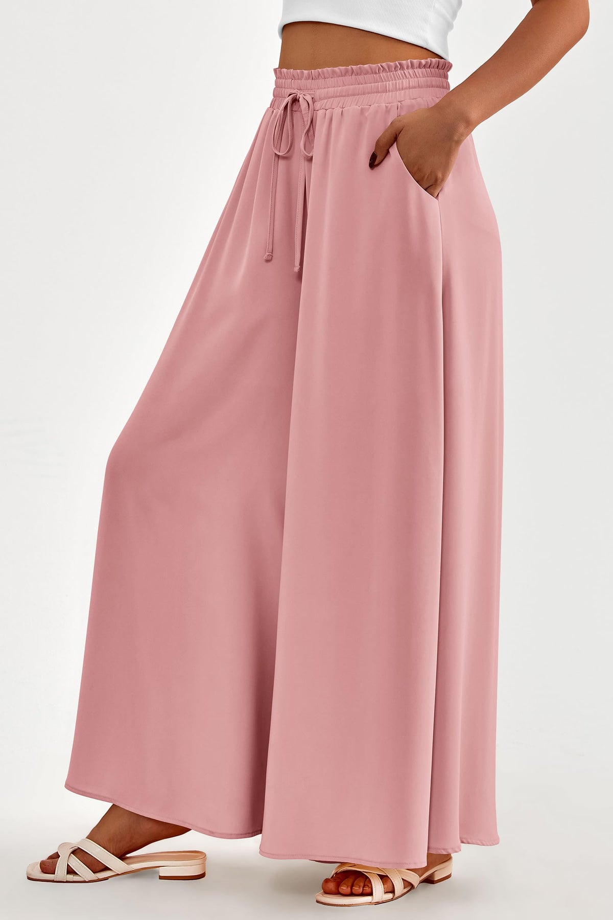 Wide Leg High Waisted Flowy Pockets Palazzo Pants