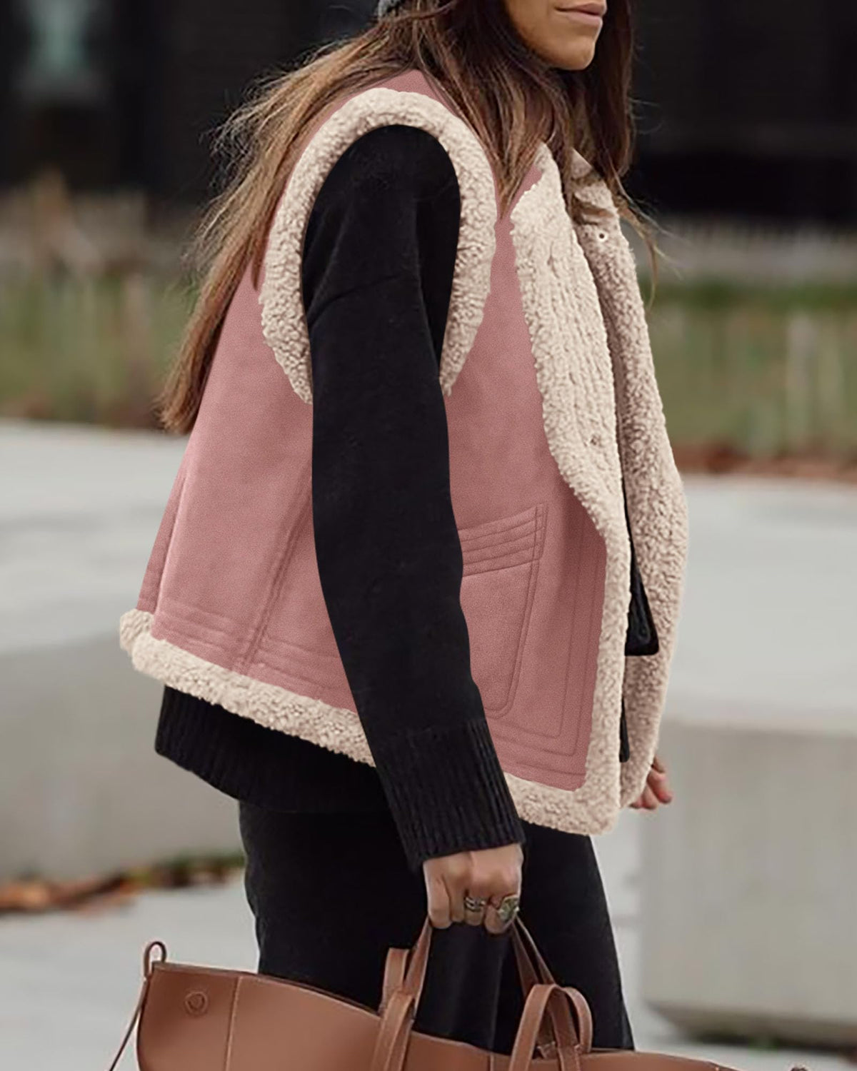 Women's Winter Faux Suede Sleeveless Button Down Fleece Sherpa Lined Fashion Casual Coat