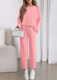 PRETTYGARDEN Womens 2 Piece Matching Lounge Sets Fall Long Sleeve Boatneck Sweatsuit Drawstring Sweatpants Pockets