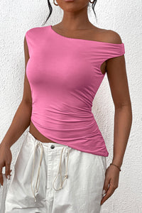 Summer Off The Shoulder Sleeveless One Shoulder Ruched Asymmetrical Y2K Tank Top