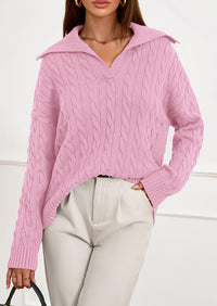 PRETTYGARDEN Fall Cable Knit Oversized Sweaters for Women Polo V Neck Long Sleeve Casual Chunky Sweater Pullover Tops PRETTYGARDEN