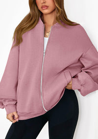 KIRUNDO Oversized Sweatshirt for Women Zip Up Bomber Jacket Fall Fashion Casual Long Sleeve Outerwear Winter Outfits PRETTYGARDEN