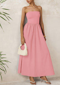 PRETTYGARDEN Women Summer Elegant Strapless Maxi Dress Tube Top Dress A Line Flowy Long Wedding Party Cocktail Dresses