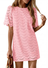 PRETTYGARDEN Women's Summer Casual Short Dresses Embroidered Lace Short Sleeve Boho Mini Dress Beach Vacation Clothes PRETTYGARDEN