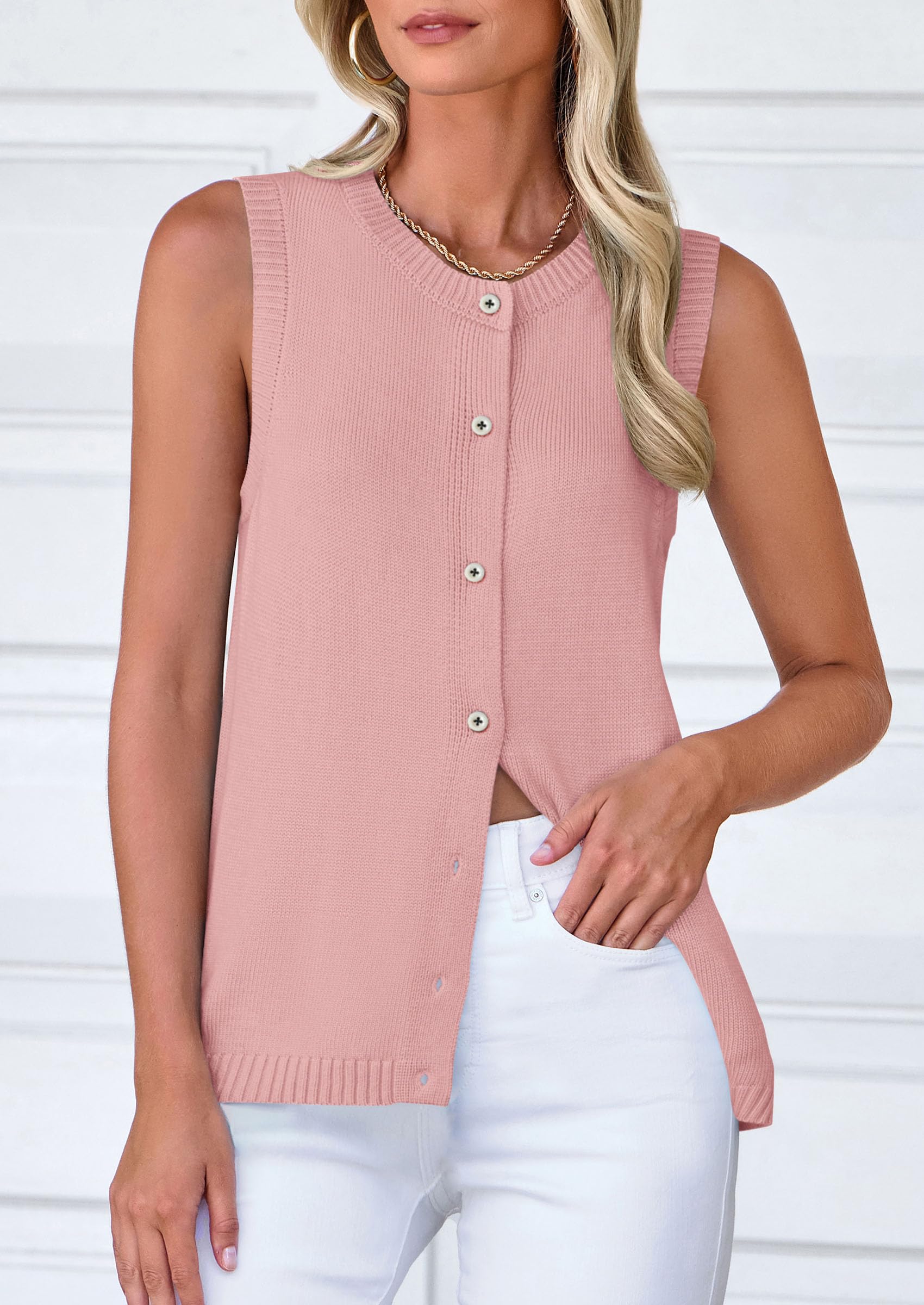 PRETTYGARDEN Sweater Vest Women Spring Summer Casual Lightweight Knit Sleeveless Button Down Tank Tops Trendy Clothes
