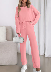 PRETTYGARDEN Womens 2 Piece Matching Lounge Sets Fall Long Sleeve Boatneck Sweatsuit Drawstring Sweatpants Pockets