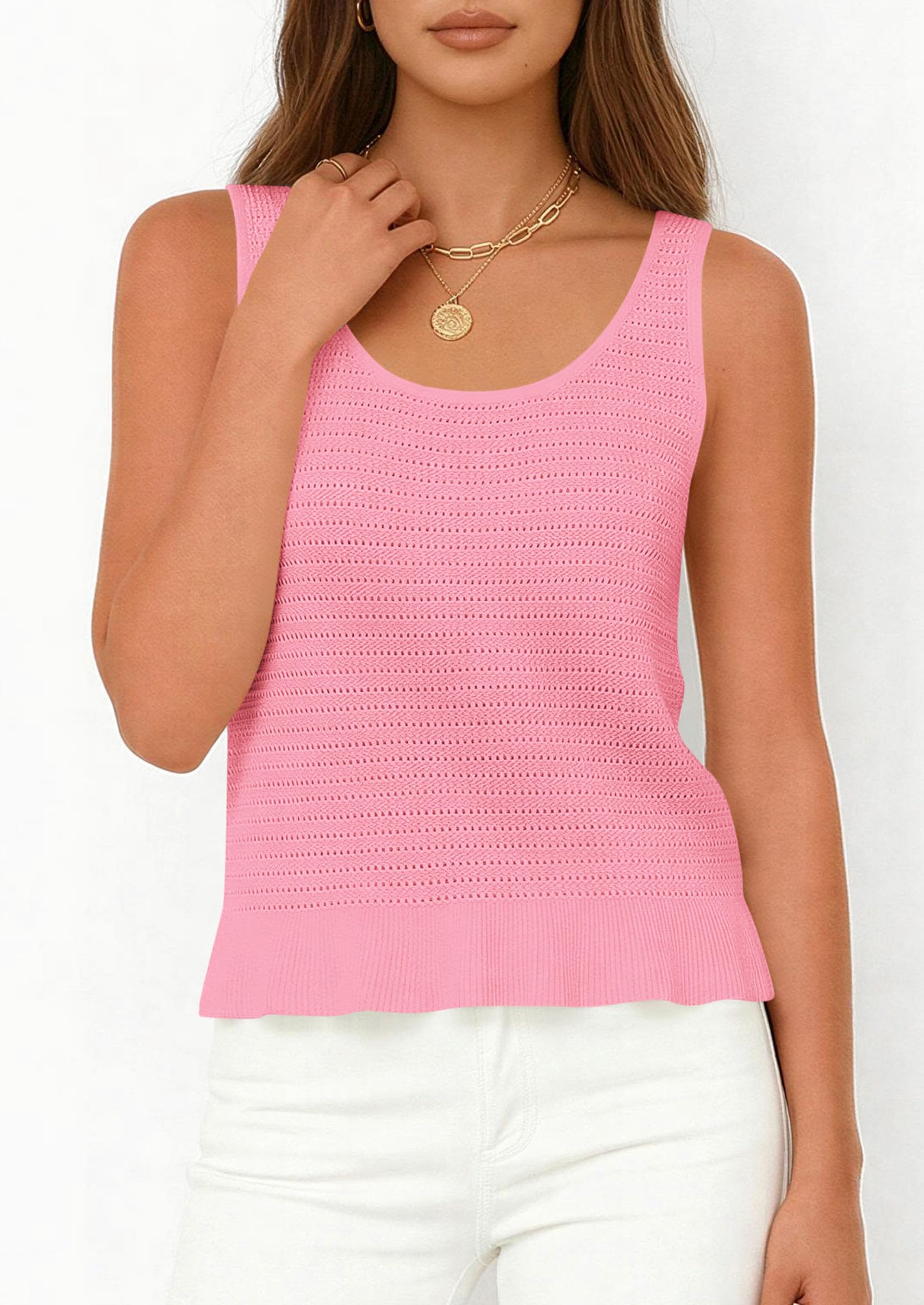 PRETTYGARDEN Womens Spring Crochet Tops Summer Sleeveless Scoop Neck Boho Sweater Tank Top Cute Beach Vacation Clothes PRETTYGARDEN