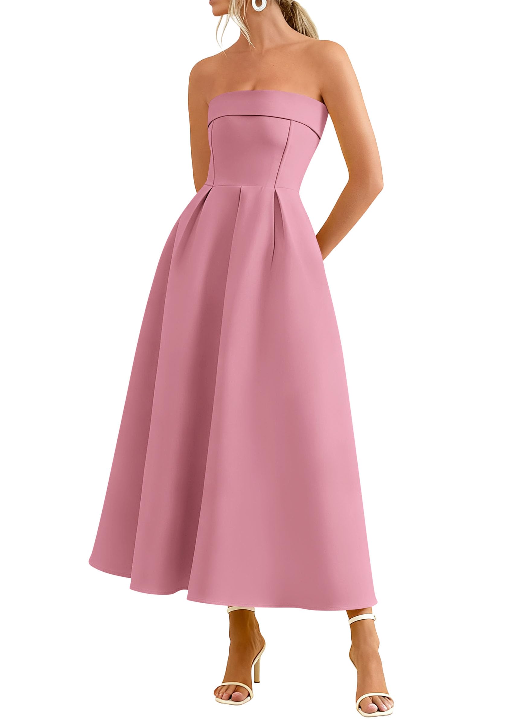 PRETTYGARDEN Cocktail Dresses for Women Summer Formal Elegant Tube Top Strapless Spring Wedding Guest Party Midi Dress PRETTYGARDEN