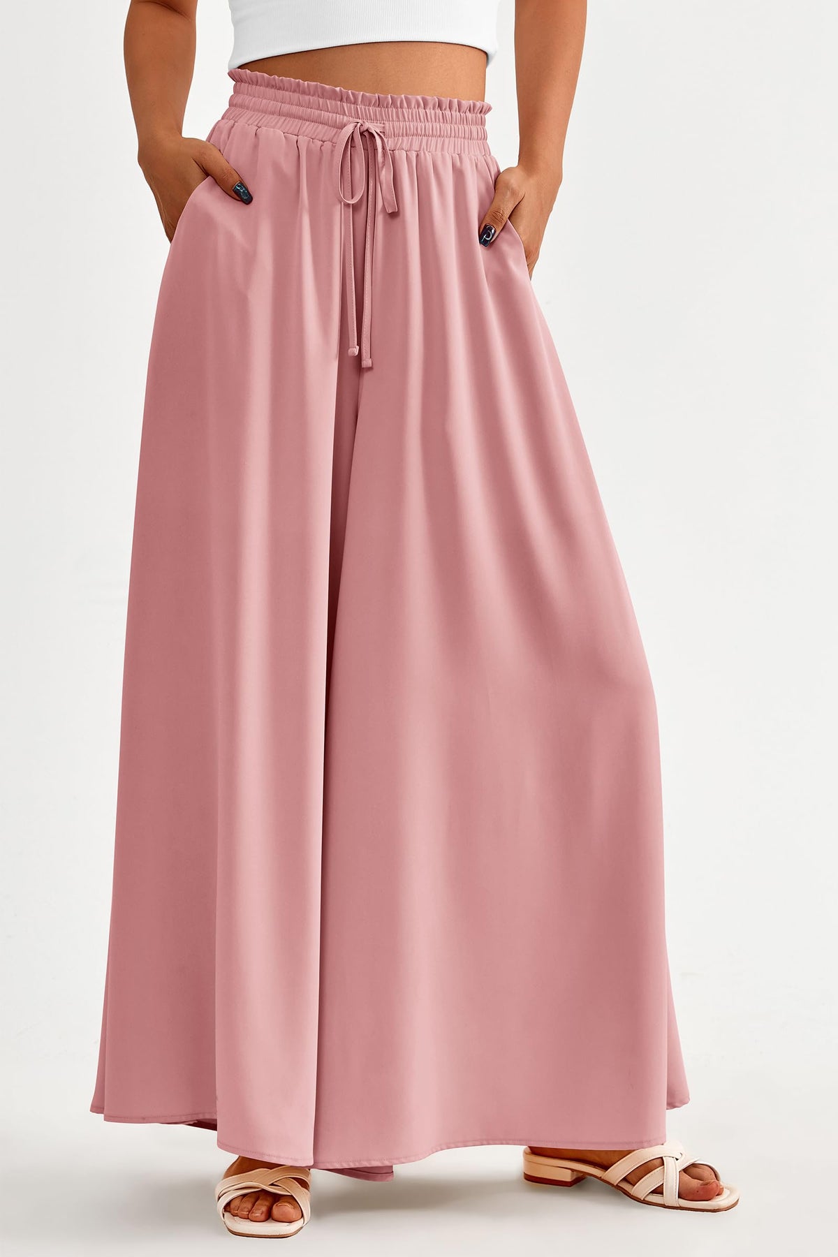 Summer Wide Leg High Waisted Flowy Pockets Palazzo Pants