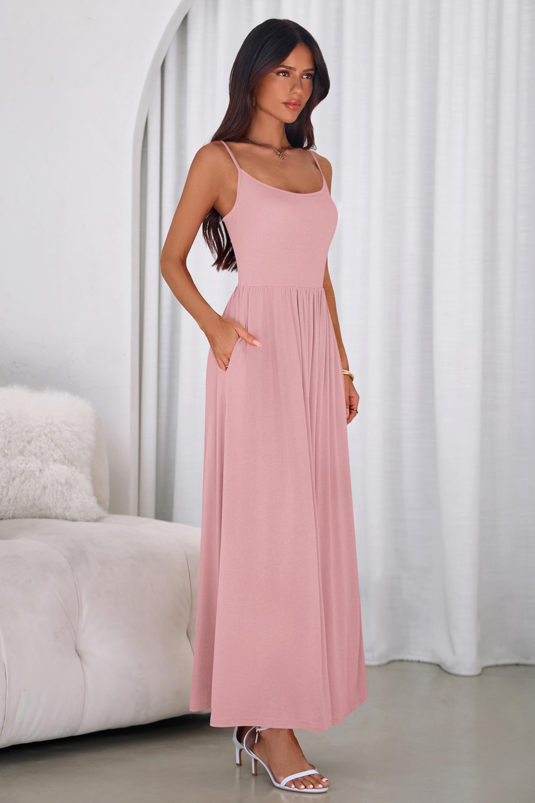 PRETTYGARDEN Womens Spaghetti Strap Maxi Dresses Sleeveless Summer Dress Long Casual Knit Flowy Beach Sundresses with Pockets PRETTYGARDEN