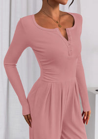 PRETTYGARDEN Jumpsuits for Women Dressy Casual Fall One Piece Outfits Long Sleeve Crew Neck Wide Leg Pants Rompers