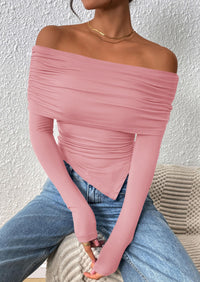 PRETTYGARDEN Women's Long Sleeve Shirts Off Shoulder Tops Going Out Slim Fitted Y2K Blouses Fall Fashion Clothes