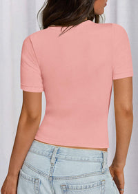 PRETTYGARDEN Women Summer Crew Neck Short Sleeve Tops Ribbed Knit Slim Fit Fashion Basic Tee Shirts Casual Going Out Top PRETTYGARDEN