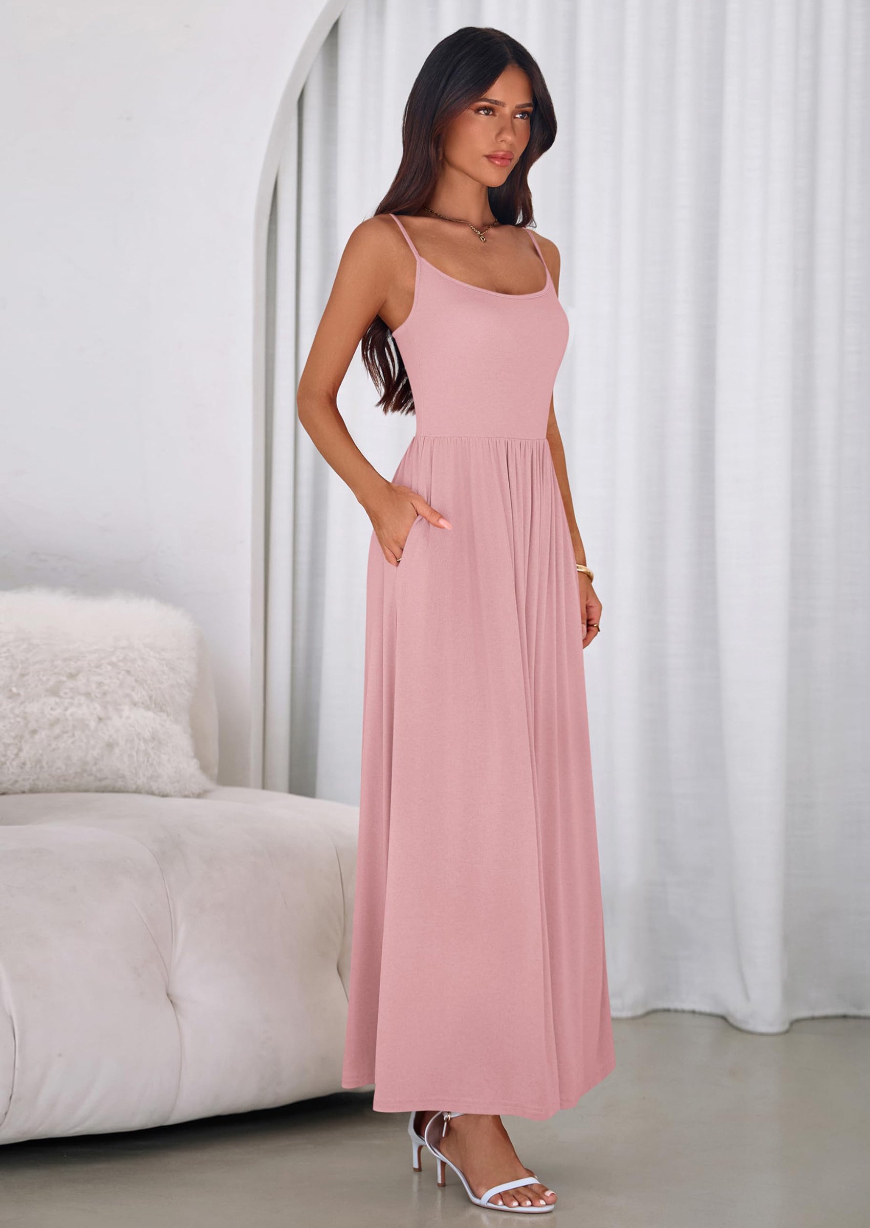 PRETTYGARDEN Womens Spaghetti Strap Maxi Dresses Sleeveless Summer Dress Long Casual Knit Flowy Beach Sundresses with Pockets PRETTYGARDEN