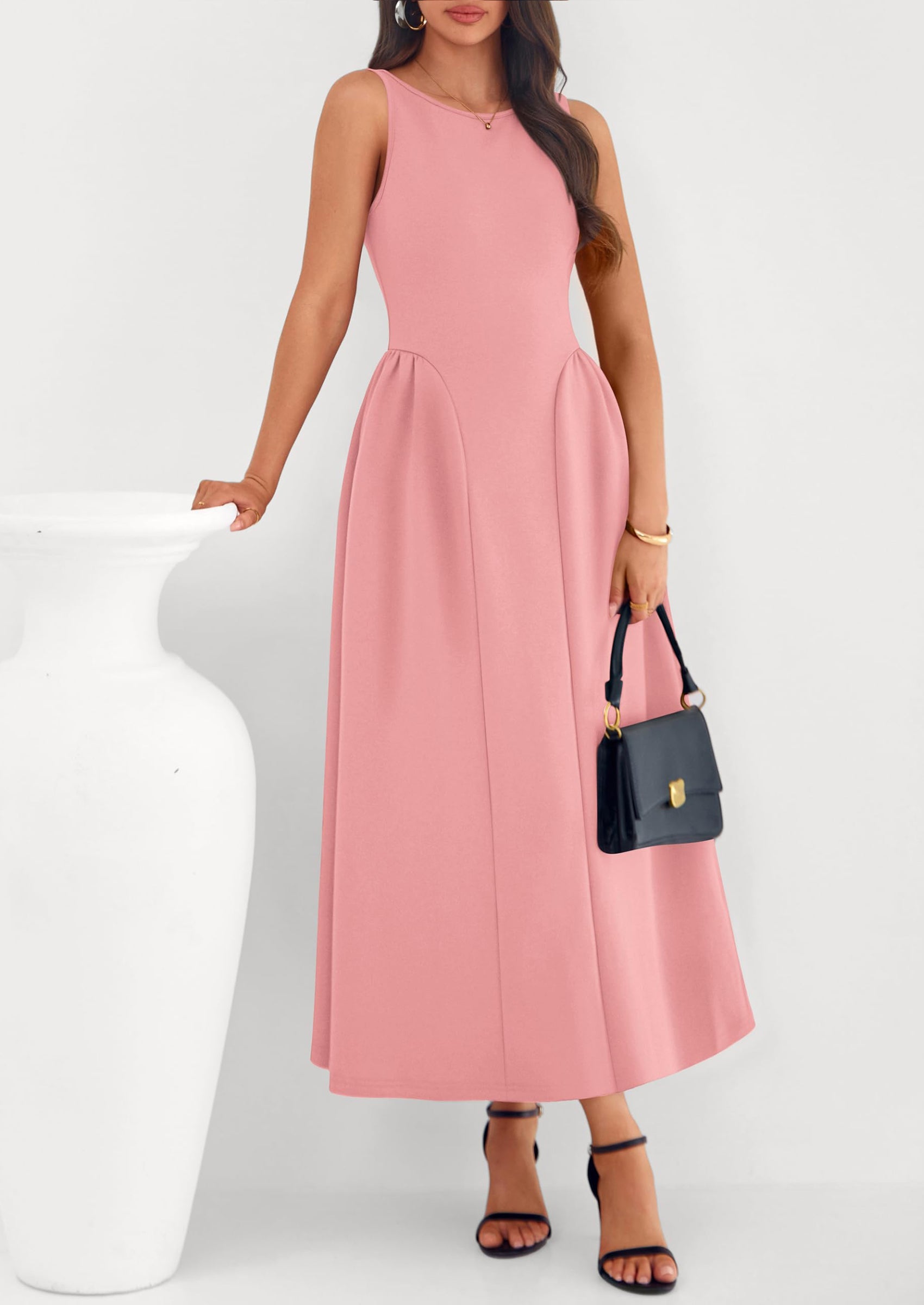 PRETTYGARDEN Summer Sleeveless Maxi Dresses for Women Elegant Classy A Line Tank Formal Midi Long Wedding Guest Dress PRETTYGARDEN