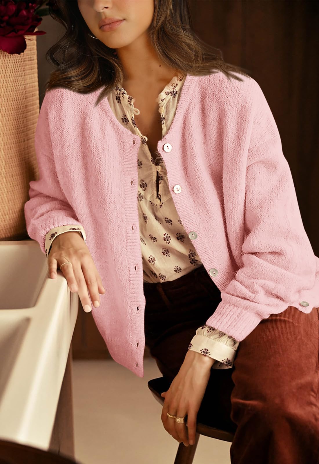 PRETTYGARDEN Long Sleeve Crewneck Button Down Womens Sweaters Fall Open Front Chunky Cardigan Sweaters for Women PRETTYGARDEN