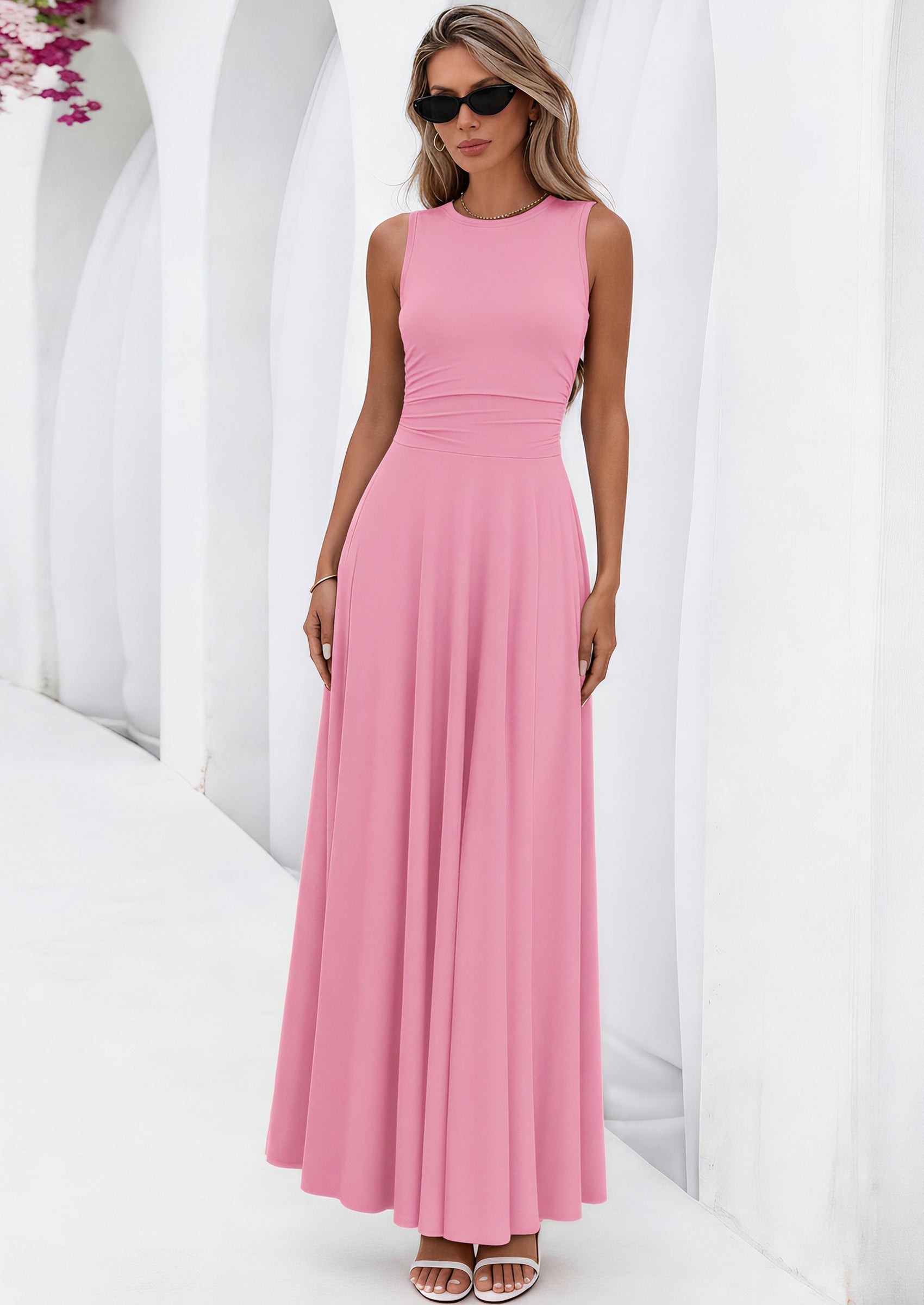 PRETTYGARDEN Womens Spring Dresses Casual Sleeveless Crewneck Aline Maxi Dress Stretch Tank Flowy Long Dresses