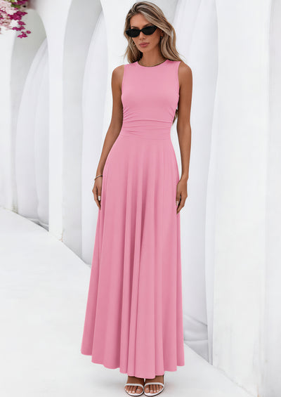 PRETTYGARDEN Womens Spring Dresses Casual Sleeveless Crewneck Aline Maxi Dress Stretch Tank Flowy Long Dresses