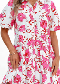PRETTYGARDEN Womens Summer Dresses 2026 Casual Puff Sleeve Button Down Mini Shirt Dress Boho Floral Babydoll Sun Dress PRETTYGARDEN