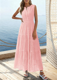 PRETTYGARDEN Summer Dresses for Women Sundresses Sleeveless V Neck Eyelet A Line Flowy Beach Vacation Spring Maxi Dress PRETTYGARDEN