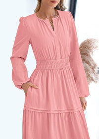 PRETTYGARDEN Women's Elegant Maxi Dresses Long Sleeve V Neck Flowy Pockets Casual Modest Dress Fall Fashion Clothes