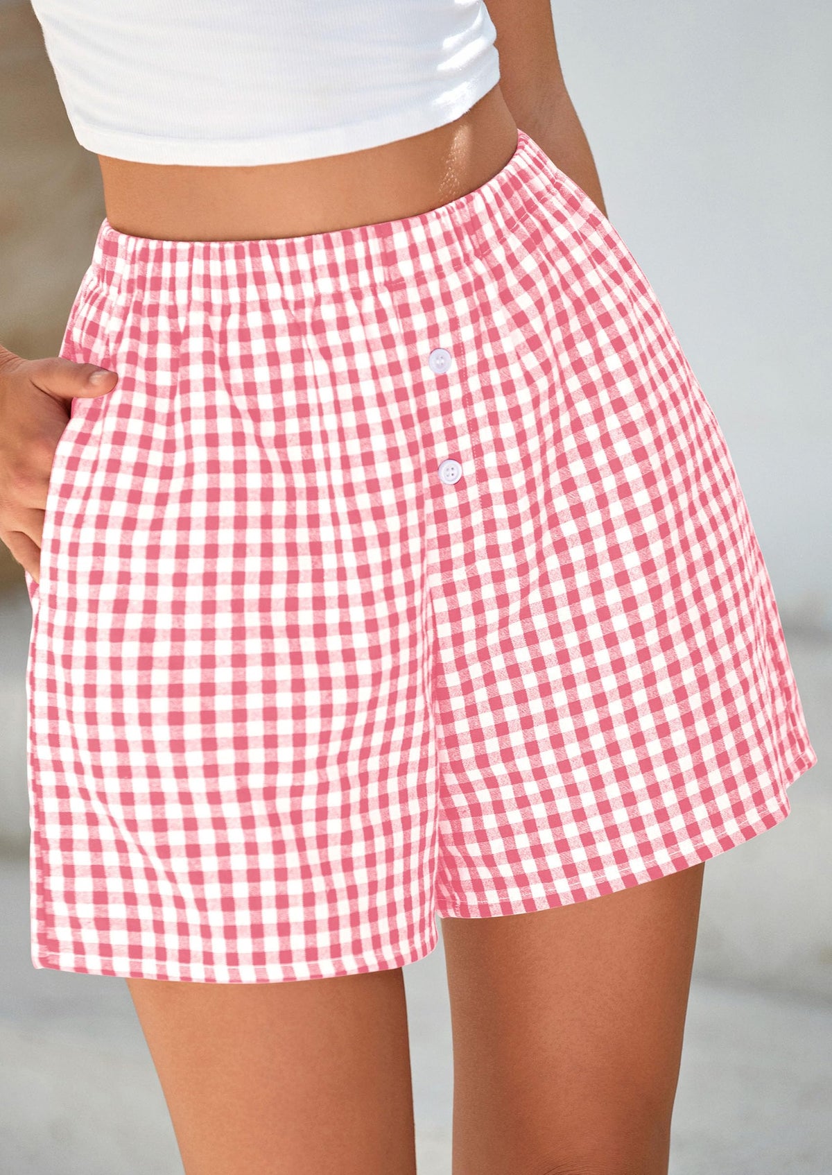 Womens Boxer Shorts 2025 Summer Casual Lounge Sleep Gingham Pajama Y2K Plaid Short Pants with Pockets