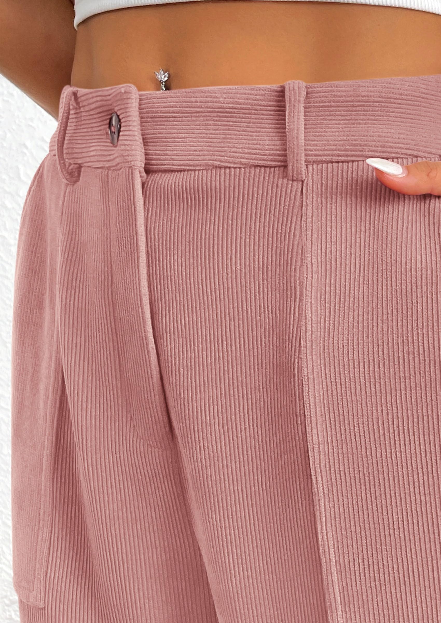 PRETTYGARDEN Women's Pants Dressy Casual Fall Elastic High Waisted Work Office Corduroy Trouser Slacks with Pockets