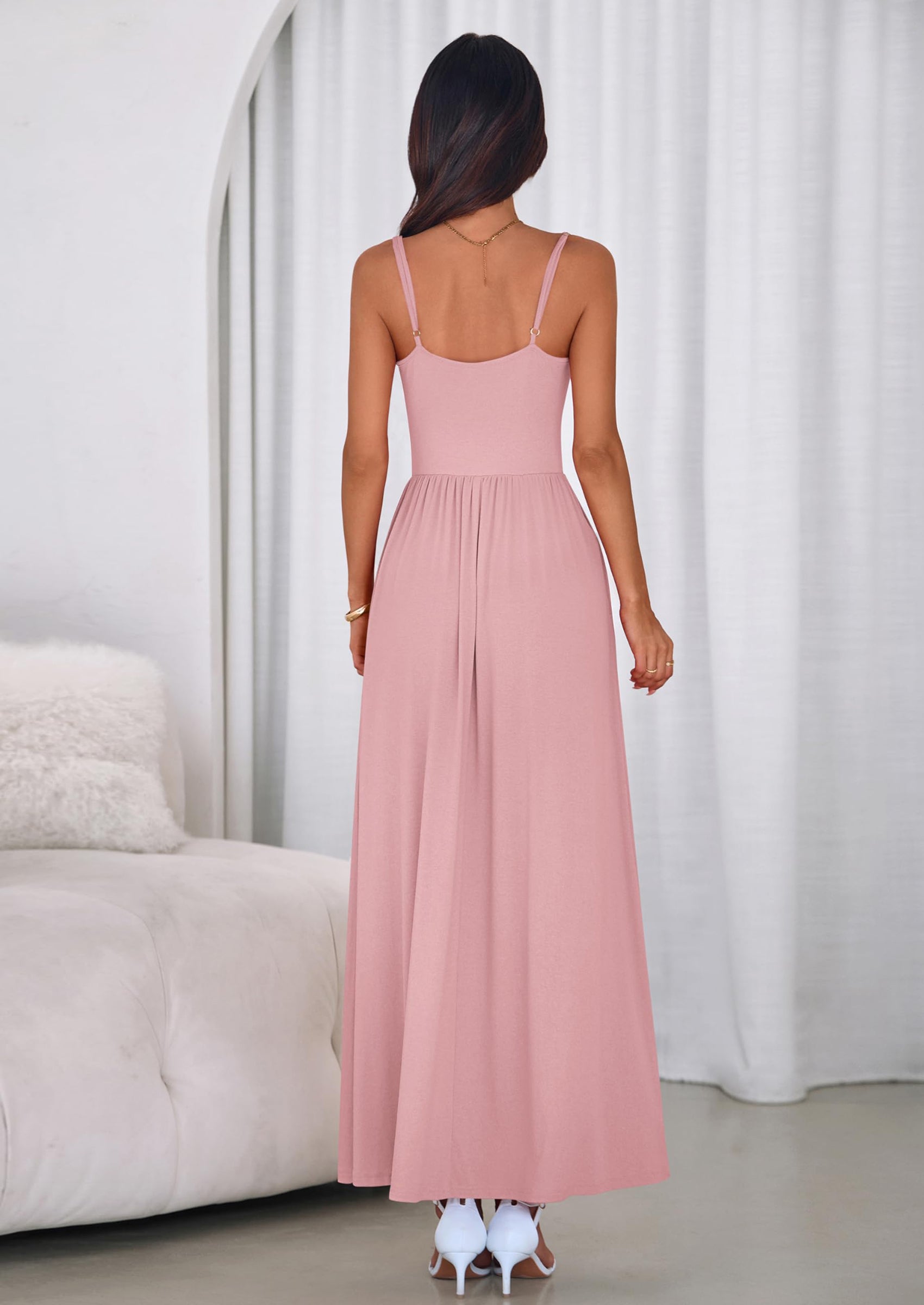 PRETTYGARDEN Womens Spaghetti Strap Maxi Dresses Sleeveless Summer Dress Long Casual Knit Flowy Beach Sundresses with Pockets PRETTYGARDEN