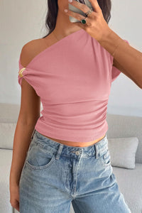 PRETTYGARDEN Womens Summer Off The Shoulder Crop Tops Ribbed Going Out Fitting T Shirts Trendy Spring Y2k Clothes PRETTYGARDEN