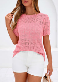 PRETTYGARDEN Women's Short Sleeve Sweater Trendy Crochet Summer Tops Casual Hollow Out Shirts Beach Vacation Clothes PRETTYGARDEN