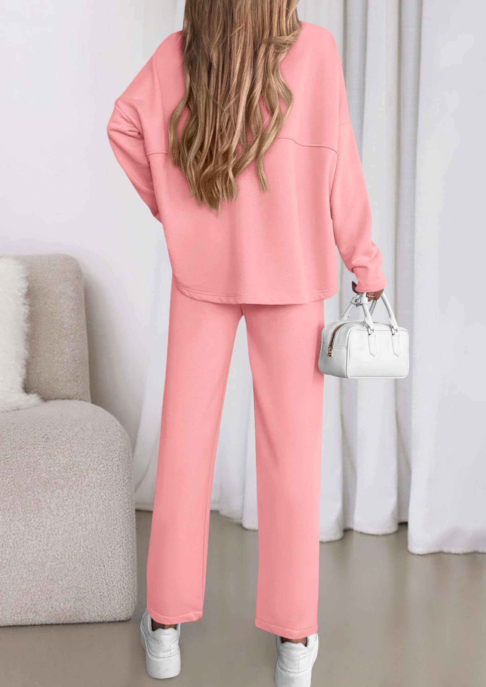 PRETTYGARDEN Womens 2 Piece Matching Lounge Sets Fall Long Sleeve Boatneck Sweatsuit Drawstring Sweatpants Pockets