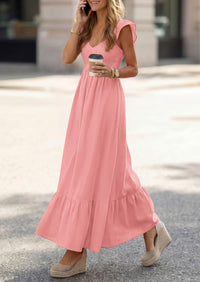 PRETTYGARDEN Women's Summer Casual Maxi Dresses Cap Sleeve V Neck Smocked Long Pockets Party Sundress Vacation Outfits PRETTYGARDEN