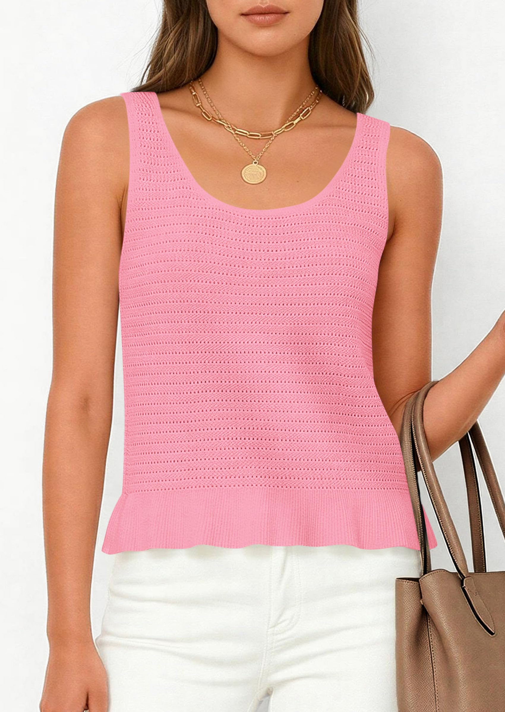 PRETTYGARDEN Womens Spring Crochet Tops Summer Sleeveless Scoop Neck Boho Sweater Tank Top Cute Beach Vacation Clothes PRETTYGARDEN