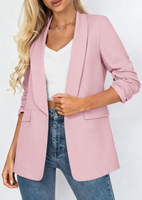 PRETTYGARDEN Women's Spring Blazers Business Casual Outfits Open Front Ruched 3/4 Sleeve Lightweight Work Suits Jackets PRETTYGARDEN