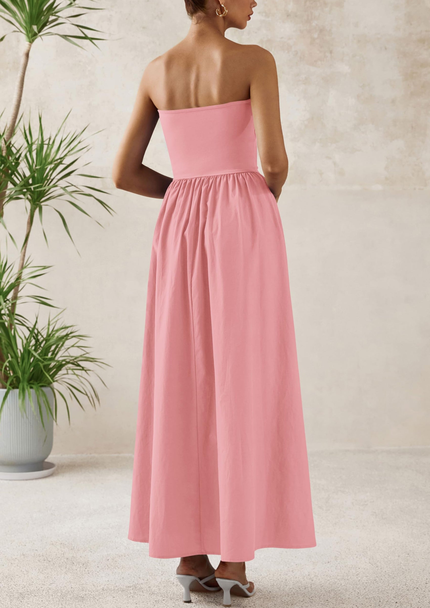 PRETTYGARDEN Women Summer Elegant Strapless Maxi Dress Tube Top Dress A Line Flowy Long Wedding Party Cocktail Dresses