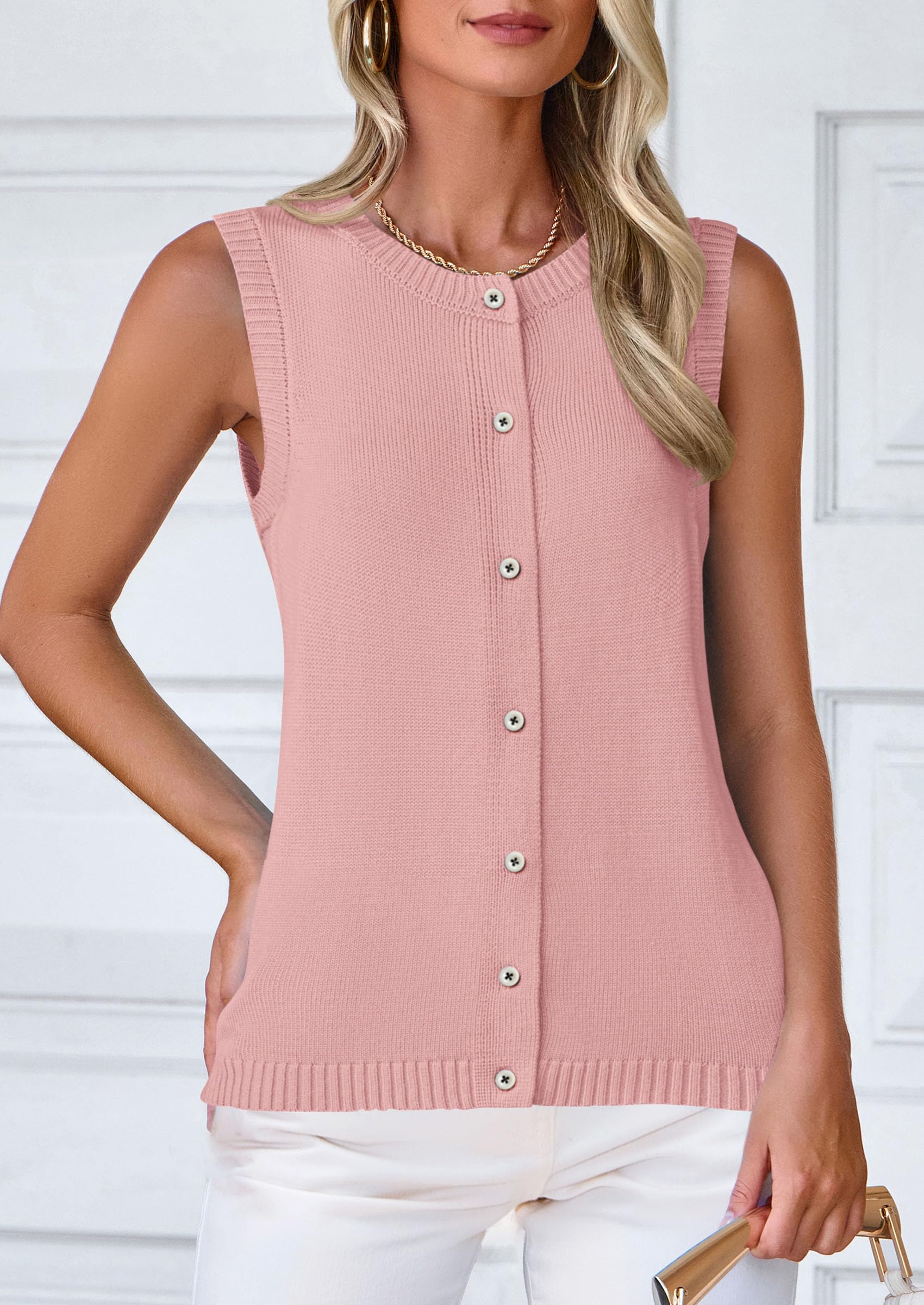 PRETTYGARDEN Sweater Vest Women Spring Summer Casual Lightweight Knit Sleeveless Button Down Tank Tops Trendy Clothes