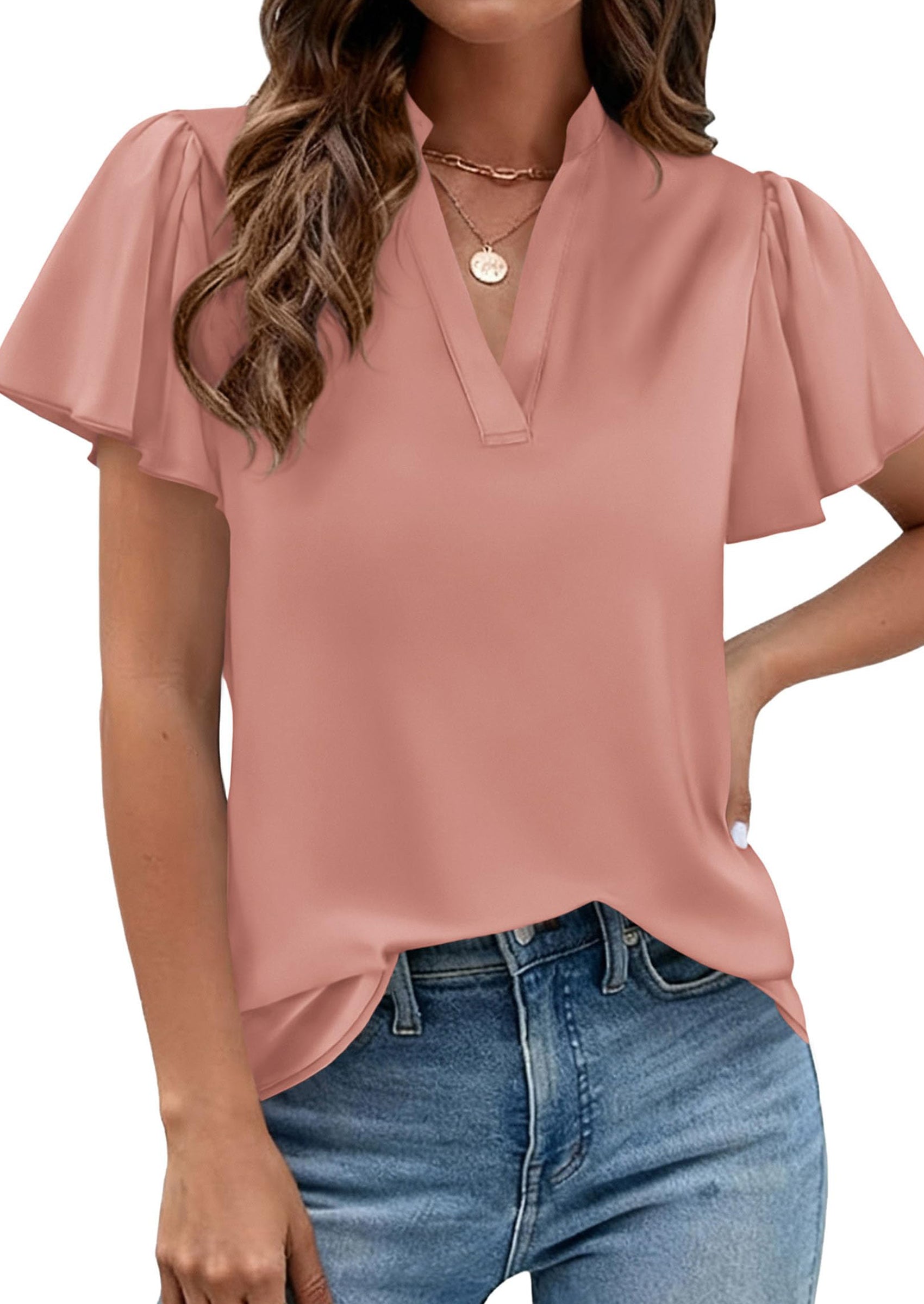 PRETTYGARDEN Women's Summer Blouses Dressy Casual Ruffle Cap Sleeve V Neck Business Work Trendy Cute Tops Spring Outfits PRETTYGARDEN