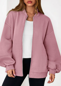 KIRUNDO Oversized Sweatshirt for Women Zip Up Bomber Jacket Fall Fashion Casual Long Sleeve Outerwear Winter Outfits PRETTYGARDEN