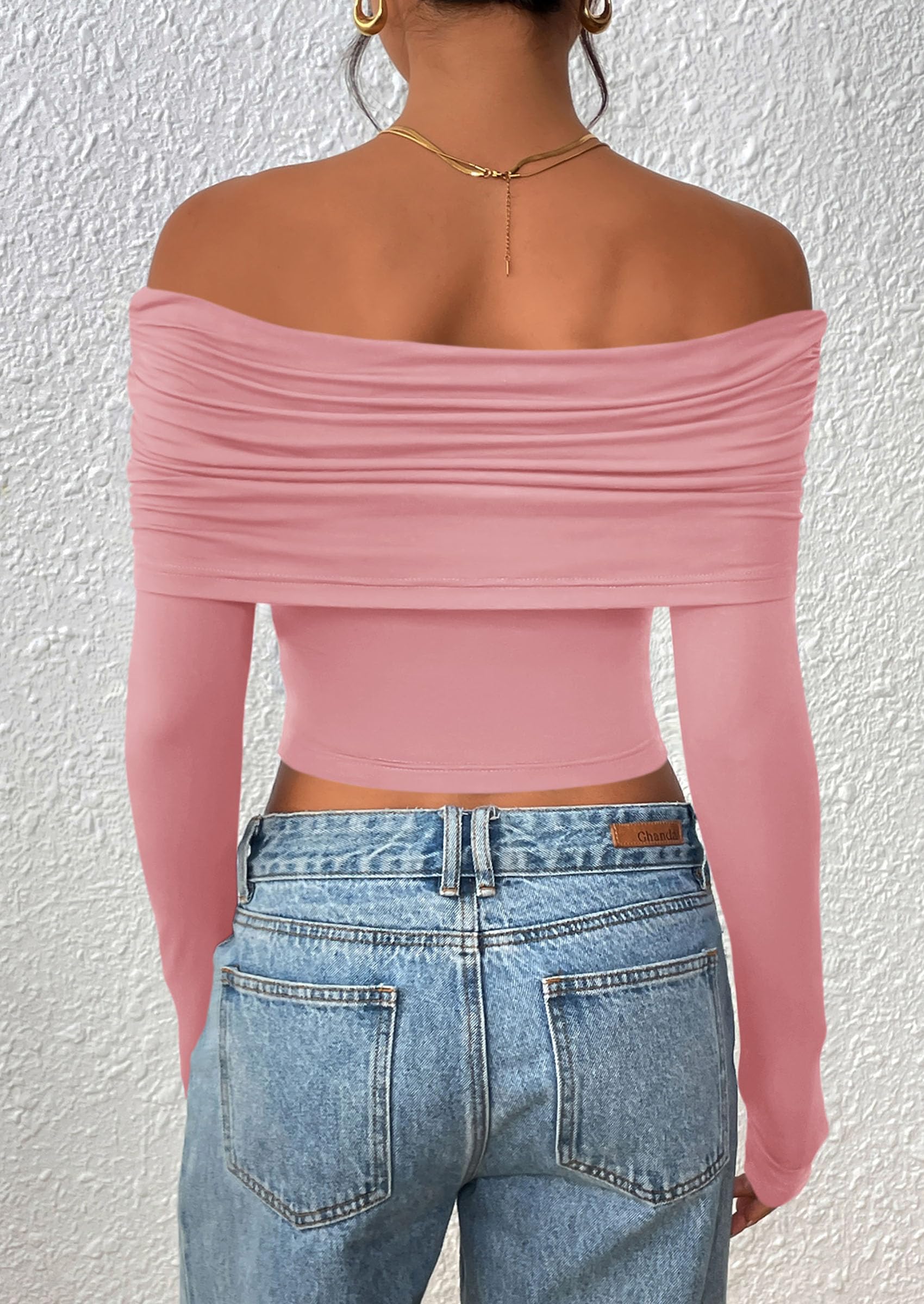 PRETTYGARDEN Women's Long Sleeve Shirts Off Shoulder Tops Going Out Slim Fitted Y2K Blouses Fall Fashion Clothes