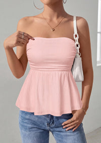 PRETTYGARDEN Womens Tube Tops Trendy Summer Casual Ruffle Hem Cute Tank Tops Going Out Strapless Shirts Vacation Outfits PRETTYGARDEN