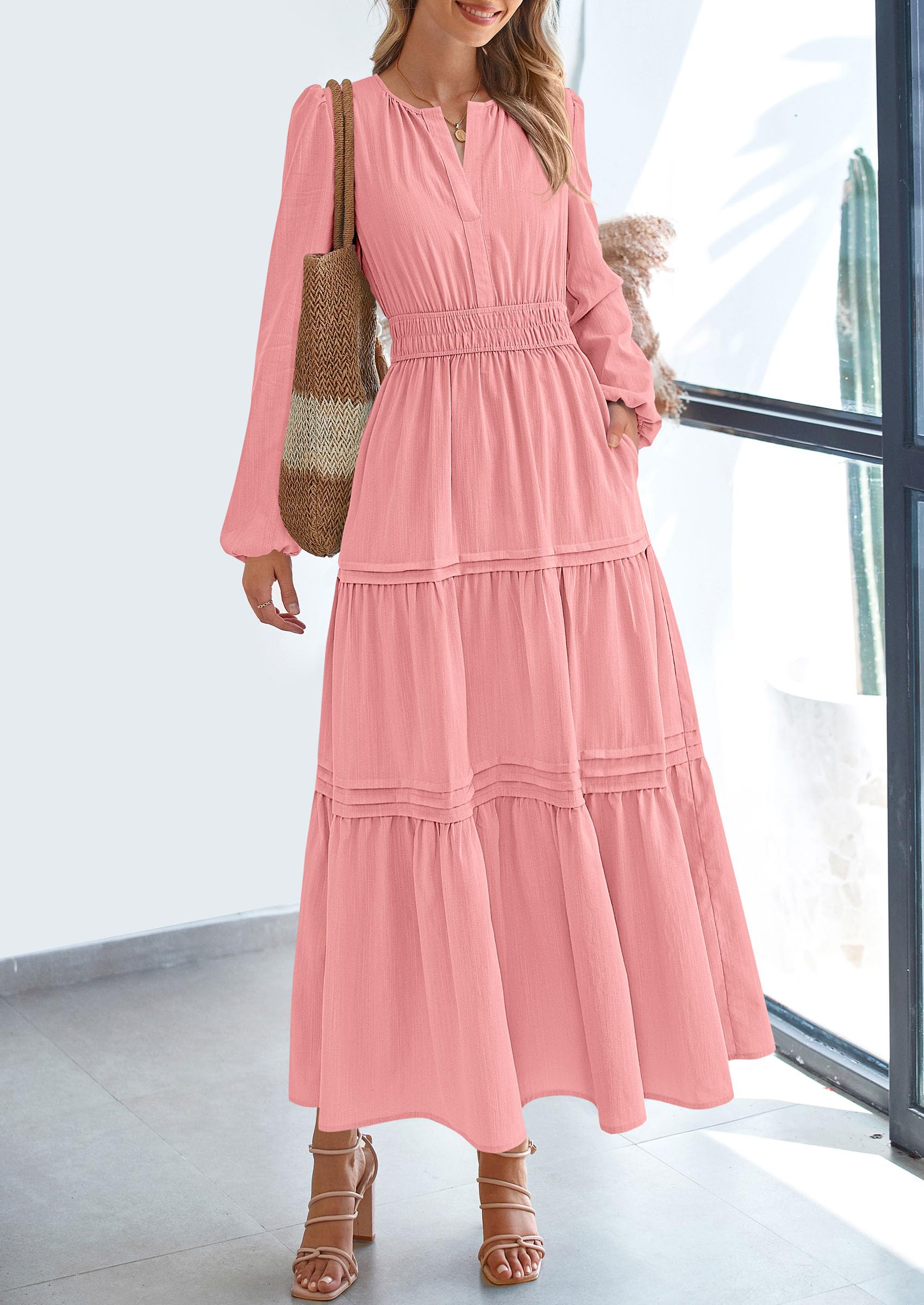 PRETTYGARDEN Women's Elegant Maxi Dresses Long Sleeve V Neck Flowy Poc PRETTYGARDEN Women's Elegant Maxi Dresses Long Sleeve V Neck Flowy Poc