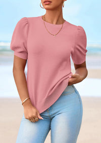 PRETTYGARDEN Womens Tops Spring Summer Puff Short Sleeve Sweater Crewneck Knit Work Blouses Dressy Casual Trendy Shirts PRETTYGARDEN