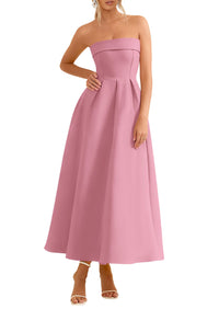 PRETTYGARDEN Cocktail Dresses for Women Summer Formal Elegant Tube Top Strapless Spring Wedding Guest Party Midi Dress PRETTYGARDEN