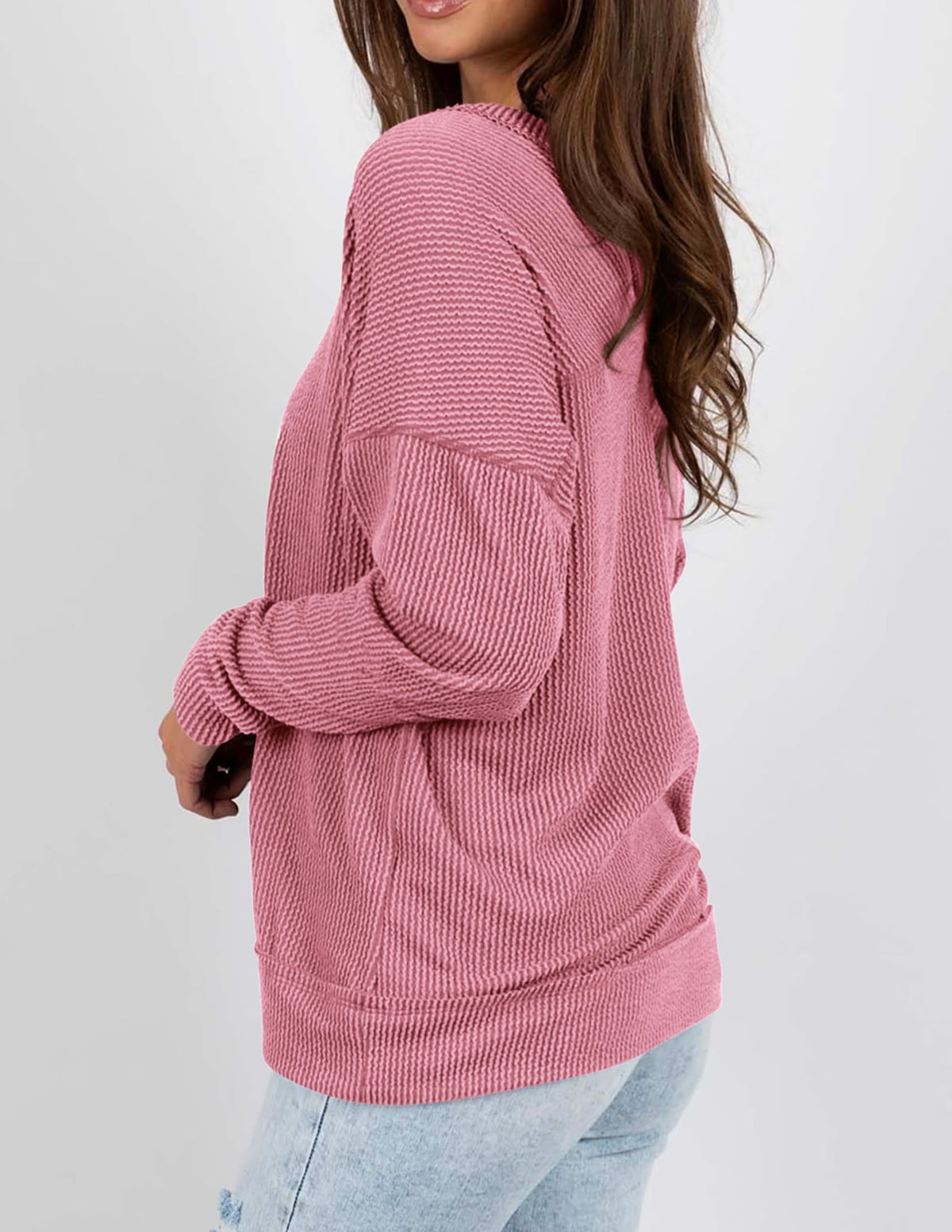 Women's Casual Long Sleeve Going Out Ribbed V Neck Loose Fit Trendy Cute Blouses