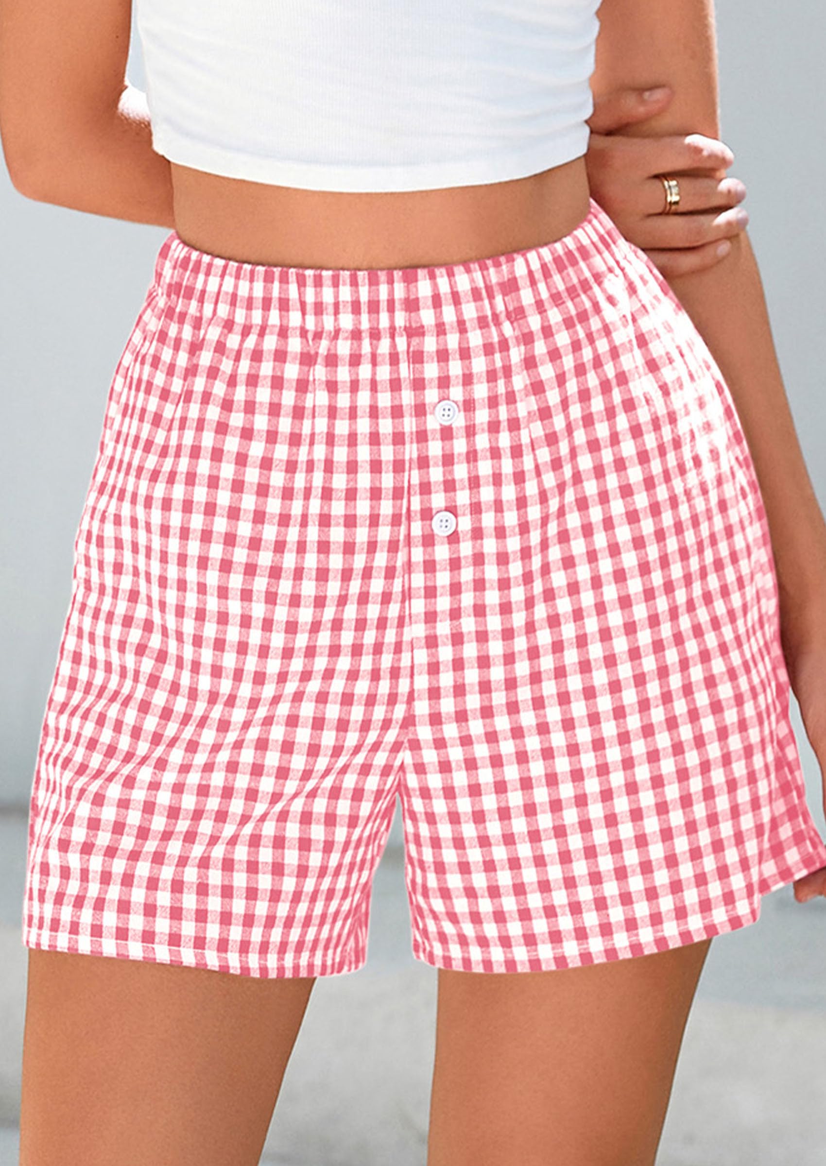 PRETTYGARDEN Womens Shorts Boxers Summer Gingham Pajama Lounge Sleep Y2K Plaid Pj Shorts Beach Bottoms