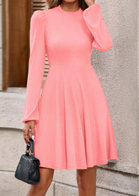 PRETTYGARDEN Womens Long Sleeve Mini Dress Fall Crewneck Ribbed Knit Soft A Line Flowy Casual Short Dresses with Pockets